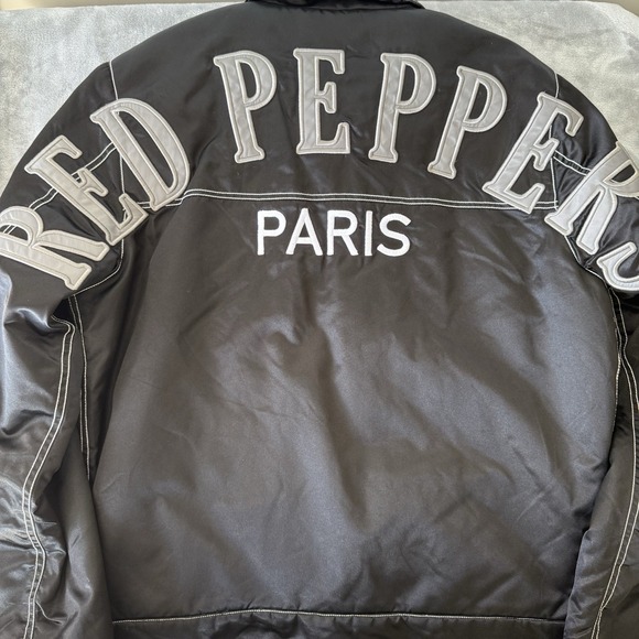Men's Stall & Dean Black Satin Bomber Jacket"RED PEPPER PARIS"Jacket Paris Sz-L - Picture 8 of 10